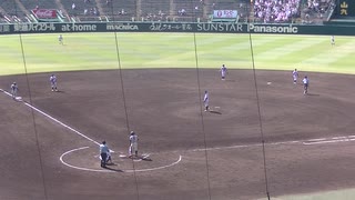 花咲徳栄 斎藤 聖斗くんヒット！その後 盗塁するも堀田 温斗くんが強肩で阻止（2024年8月9日 甲子園1回戦 花咲徳栄 対 新潟産業大付）