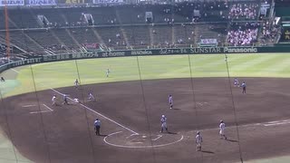 花咲徳栄 斎藤 聖斗くんヒット！その後 盗塁するも堀田 温斗くんが強肩で阻止（2024年8月9日 甲子園1回戦 花咲徳栄 対 新潟産業大付）