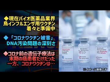◆現在バイオ医薬品業界は鳥インフルエンザ用ワクチンを着々と準備中◆「コロナワクチン被害」とDNA汚染問題の深刻さ◆パンデミック前、遺伝子療法は末期の癌患者だけだった新型コロナmRNAワクチンは…