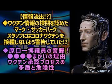 【情報流出!?】◆マーク・ザッカーバーグがスタッフに新型コロナワクチンを接種しないよう警告しているとされるリーク◆「原口一博議員の警鐘！ワクチン承認プロセスの矛盾と危険性」