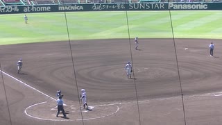 花咲徳栄 上原堆我くん盗塁許すも平野 翔太くん打ち取り2アウト（2024年8月9日 甲子園1回戦 花咲徳栄 対 新潟産業大付）