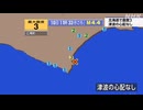 ♒地震記録　2024年十勝沖地震　M4.4　40km　最大震度3　北海道広尾町　2024年10月10日11時33分ごろ