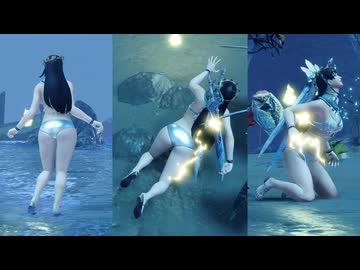【MHR:SB リョナ】黒髪白水着 麻痺 ランゴスタ 密林夜