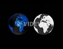 Digital animation of two globes icons spinning against black background