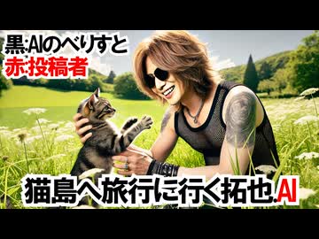 猫島へ旅行に行く拓也.AI