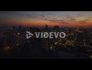 Spectacular panoramic footage of city against colourful twilight sky