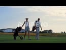 Couple golf players discuss sport course outside
