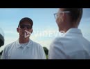 Two golf players talking at country club