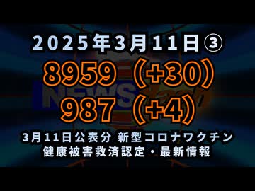 【3月11日公表分】◆ 8959（+30）987（+4）新型コロナワクチン健康被害救済認定 今回の審議結果 疾病・障害認定審査会 予防接種健康被害救済制度