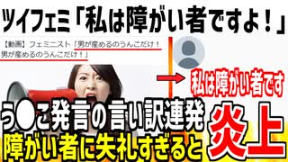 【悲報】ツイフェミ「私は障がい者です」→だから何？言い訳に使うなと大炎上してしまった模様...