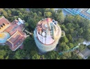 4k Top down Aerial panning around The Wat Samphran Temple