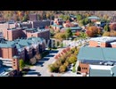 aerial push in to appalachian state university campus in autumn in boone nc, north carolina
