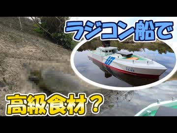 【RCカメラ】川でラジコン船の練習をしていたら高級食材を発見した動画
