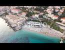 Aerial shot over on the coast of Adriatic Sea in Dubrovnik Old Town during sunset ,