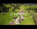 Drone birds eye view of traditional buildings at Dolomites, Italy