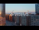 Aerial view of urban street in Hamburg city center during sunset