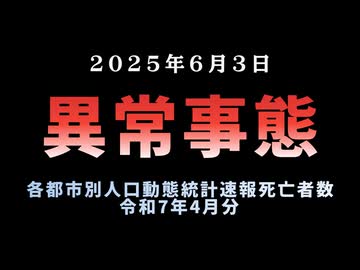 【異常事態】◆各都市別人口動態統計速報死亡者数～令和7年4月分