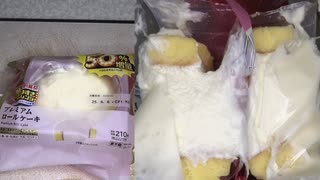ローソンの盛りすぎチャレンジの総重量が50%増量したプレミアムロールケーキを食べました。　#ローソン #盛りすぎチャレンジ　#ロールケーキ  Japan convenience store food