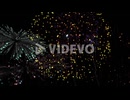 Animation of gold stars with colourful christmas and new year fireworks on night sky