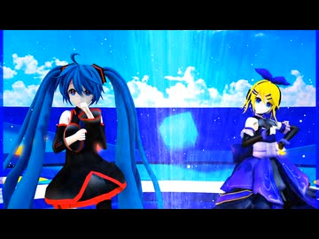 MMD、ミク、リン、計2人、で、カラフルｘメロディ