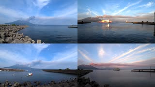 ある日の桜島（その４３２）＜またまた連続で噴煙をあげている桜島と鴨池港と垂水フェリー＞