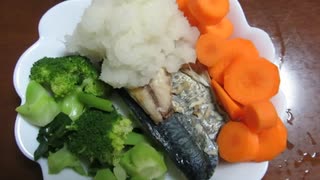 ズボラおかず　サバ 大根おろし にんじん ブロッコリー