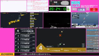 【緊急地震速報（予報）】トカラ列島近海　最大震度4