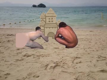 砂浜で遊ぶ変態オナニー青年アキラと悶絶少年専属調教師タクヤ