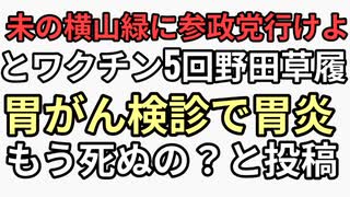 ワクチン未接種の横山緑に参政党行けよと突っ込むくらいワクチン大好き野田草履が胃がん検診に行きもう死ぬの？と投稿