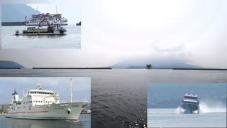 ある日の桜島（その４３３）＜「フェリーみしま」の出港を眺めようとしたら清掃船「きんこう」に出会った，あと高速船「トッピー７」も＞