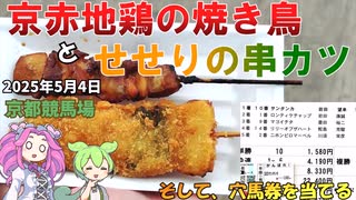 2025年5月4日 京都競馬場 焼き鳥 京赤地鶏ももとせせりのねぎま串カツ うっかり穴馬券を当てる