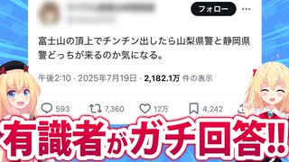 富士山の頂上でチン○ンを出したら山梨県警と静岡県警どっちが来るのか!?→有識者の回答がガチすぎた件www