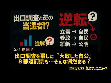 【自公大敗の裏で】◆出口調査と逆の当選者！？出口調査を覆した『大敗した自公』８都道府県も…そんな偶然ある？