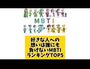 好きな人への想いは誰にも負けないMBTIランキングTOP5 「こんなランキング見てみたい」と思う気になるランキングがあればコメント欄で教えてください♪