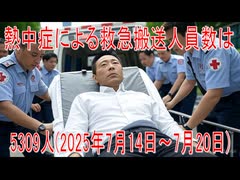 【動画News】熱中症による救急搬送人員数は5309人(2025年7月14日～7月20日)(2025/07/23)