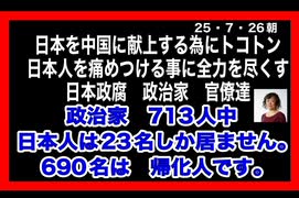 25・7・26朝　外国人を日本国の政治家にすると　日本は外国になる。売国奴政治家しか居ない現状!
