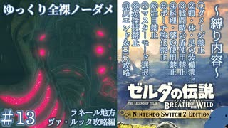 『9種の縛りプレイ＃13』ノーダメージでヴァ・ルッタ内部に侵入する全裸リンク【ゼルダの伝説ブレスオブザワイルドswitch２エディション/ゆっくり実況】