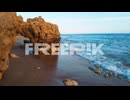 rotating view of rocky beach structure
