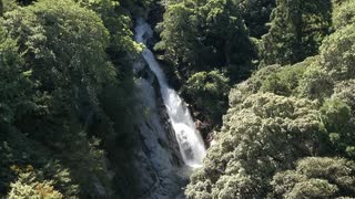 日本の滝百選「観音の滝」に川遊びの親子連れや参拝客　「滝の水で目を洗うと病が治る」言い伝えも