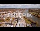 aerial view over saginaw industrial area next to saginaw river michigan, usa