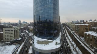 glass facade business skyscraper in winter