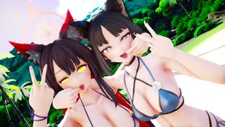【ブルアカMMD】水着の二人でV【桐生キキョウ/狐坂ワカモ】