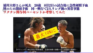 浦川大将さんが死去 28歳 8月2日の試合後に急性硬膜下血腫のため開頭手術     同一興行で2人リング禍の異常事態 ワクチン関与何パーセントか考察してみた 最大10％ #急性硬膜下血腫
