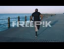 black man, runner by the beach
