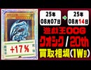 遊戯王【クオシク&20th】買取相場《130枚/週》｜08月07日～08月14日 ＜200円以上騰落＞ #遊戯王OCG #QCSE #クォーターセンチュリーシークレット #25thレア