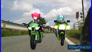 MMD、テト、ミク、バイク２台で、新時代、逆光