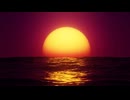 big red hot sun in the reflection of the sea over the horizon. infinitely looped animation.