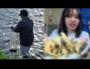 ホモと見る家族のために日本の川で鮎を乱獲するフィリピン人