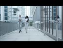slow motion of two focused managers walking near office building