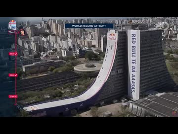 ホモと見る70メートルの高さから滑り降りるスケートボーダー